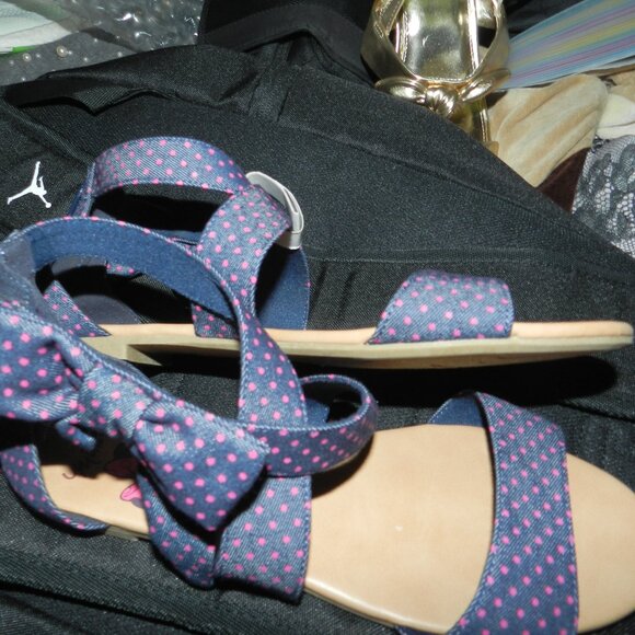 Disney Minnie Mouse Bow Fabric Blue /Pink Polka Dot Print Sandals🆕📦🏃🏻💨⚡🚚 - Picture 4 of 16